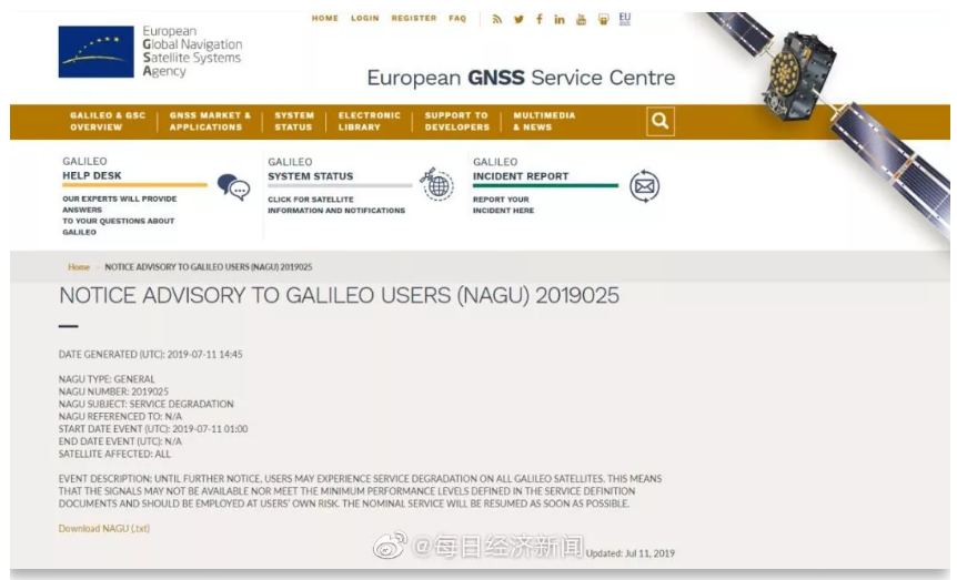歐洲導航衛(wèi)星系統(tǒng)局發(fā)布預警